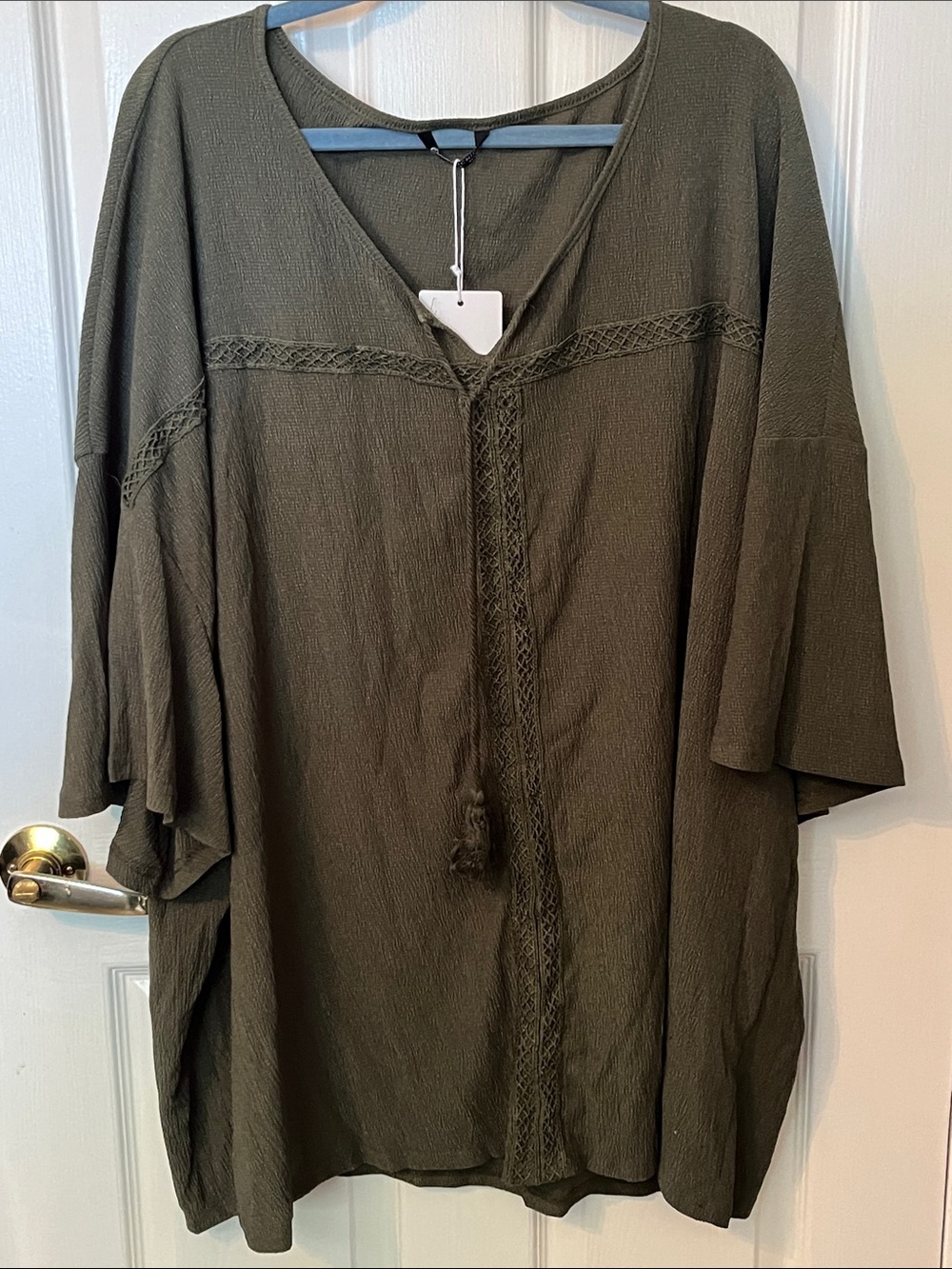 BloomChic Olive Green Boho V-Neck Tunic with Tassel Detail